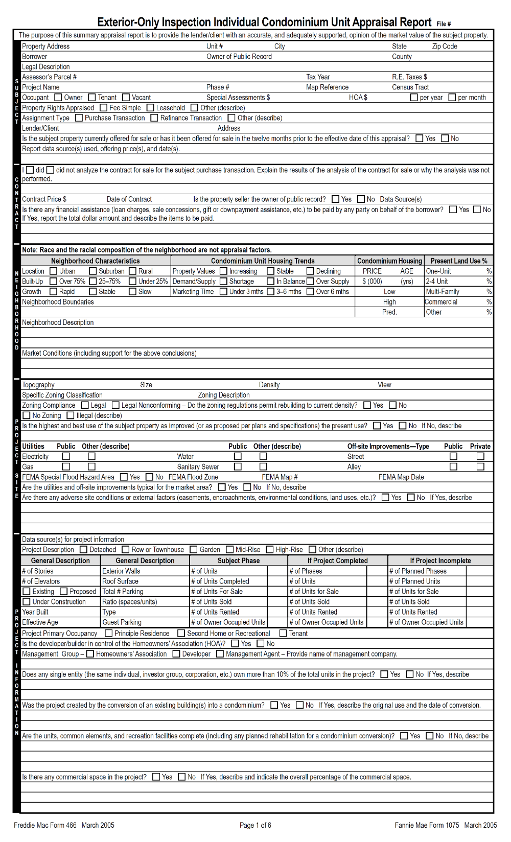 1075 Appraisal Form - Exterior-Only Individual Condominium Unit - Realvals