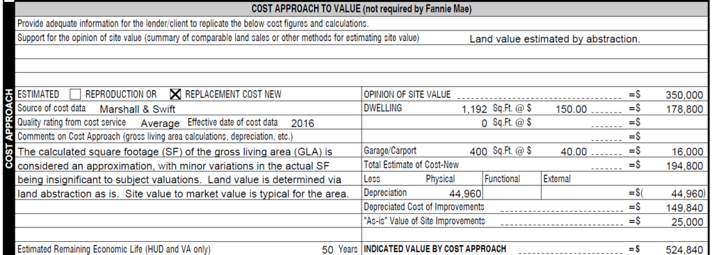 Cost Approach Section