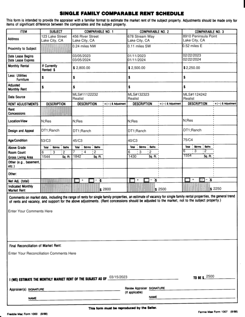 Form 1007 Rent Schedule Example