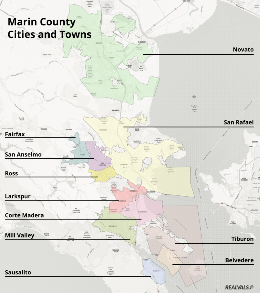Marin County Map With Cities and Towns